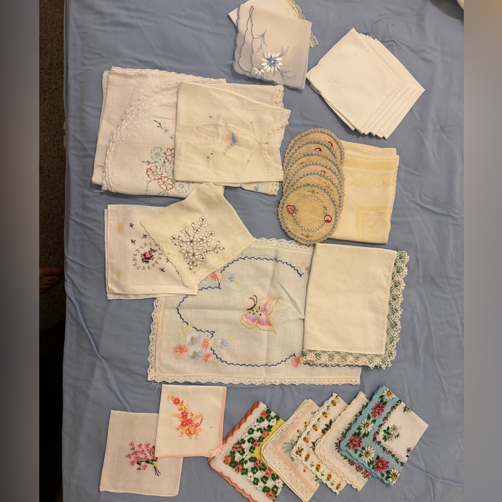 Vintage Embroidered & Printed Floral Linens